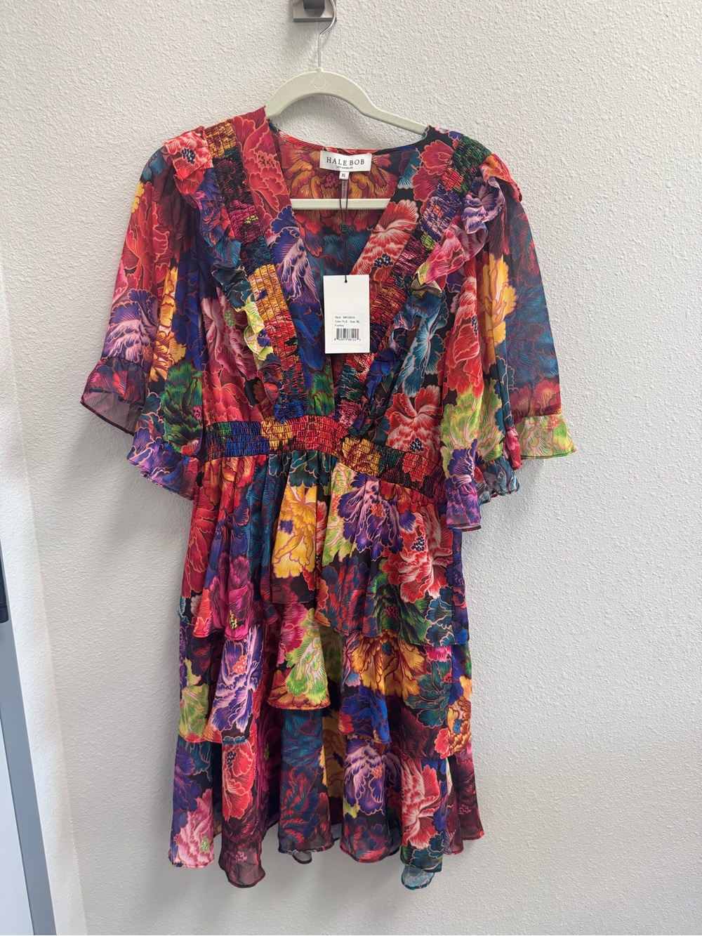 Hale Bob Multicolor Floral Ruffle V-Neck Dress